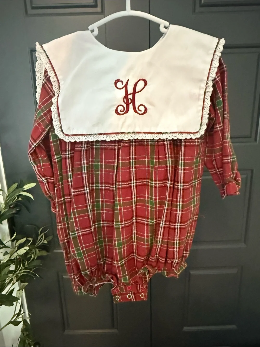 H Monogrammed Red Plaid Bubble - 2T